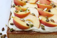Peach Sheet Cake with Cardamom and Salted Caramel Frosting