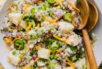 Creamy Jalapeño Popper Potato Salad with Bacon and Cheddar