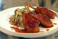 Pastrami Crusted Lamb Chops with Garlic Vinaigrette and Potatoes
