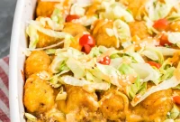 Big Mac-Style Tater Tot Casserole with Cheeseburger Sauce