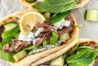 Grilled Greek Lamb Pitas with Tzatziki and Feta