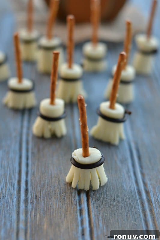 Halloween Witch's Broom Pretzel Sticks Recipe 3 Broom made out of pretzels and string cheese