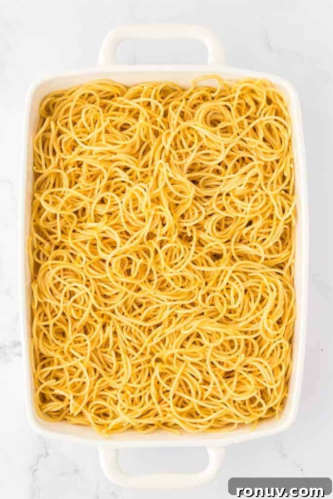 spaghetti in a casserole dish