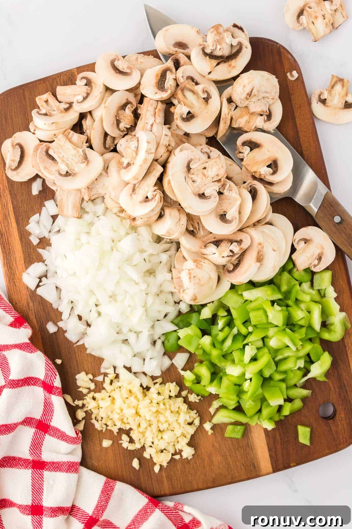 chopped mushrooms, onion, green bell pepper, and garlic