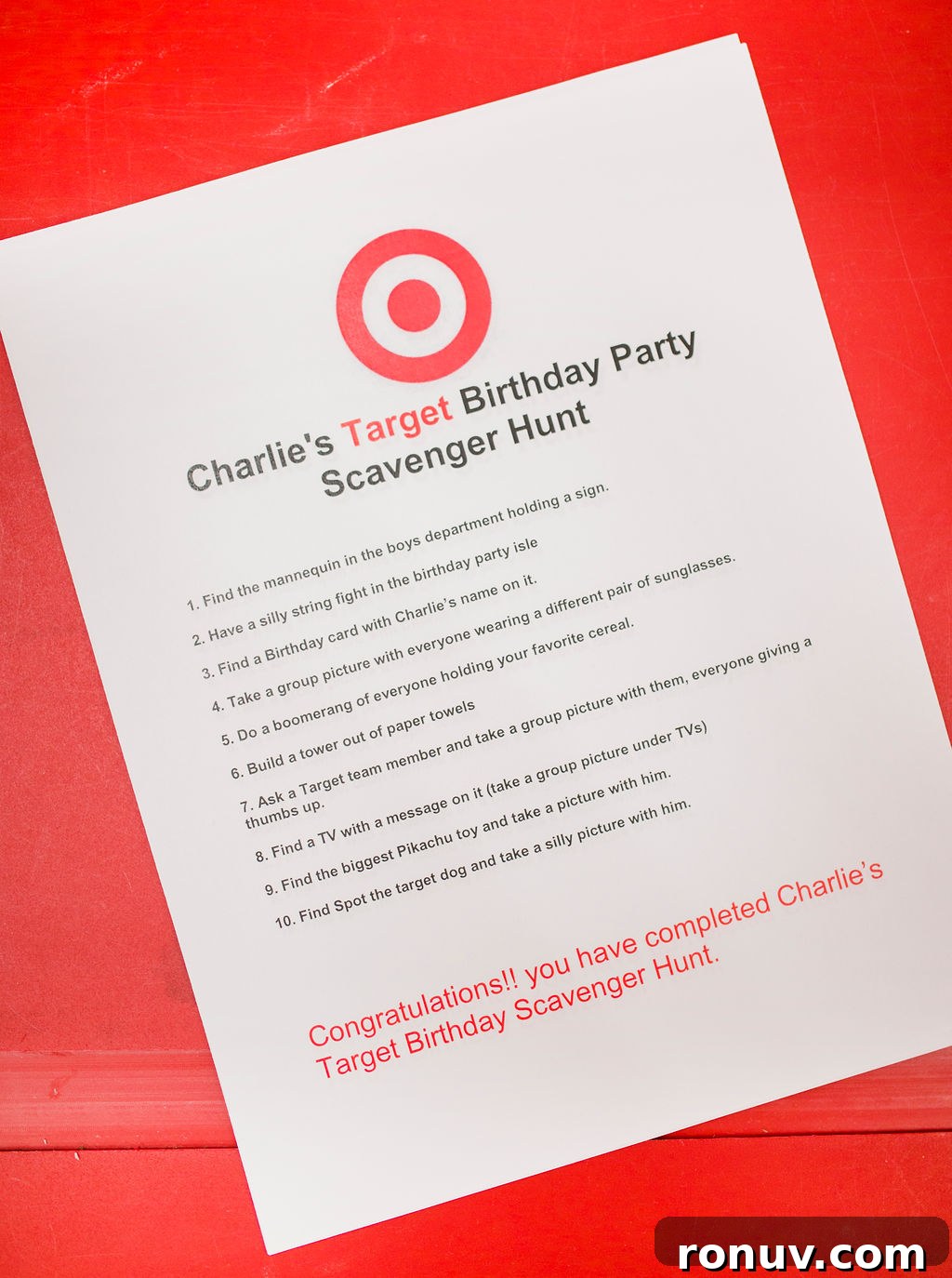 Target-Themed Birthday Party Ideas and Decor 11 paper on table
