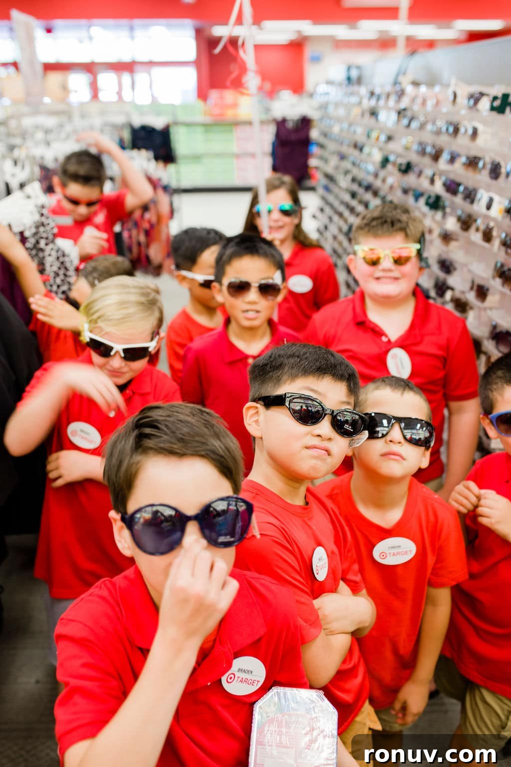 Target-Themed Birthday Party Ideas and Decor 15 kids wearing sunglasses