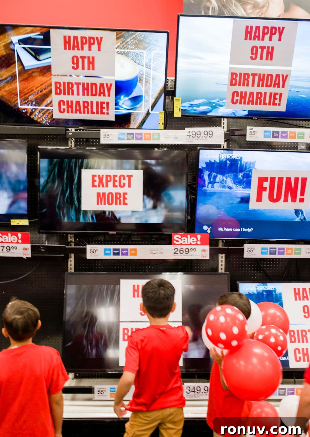 Target-Themed Birthday Party Ideas and Decor 16 signs on tvs
