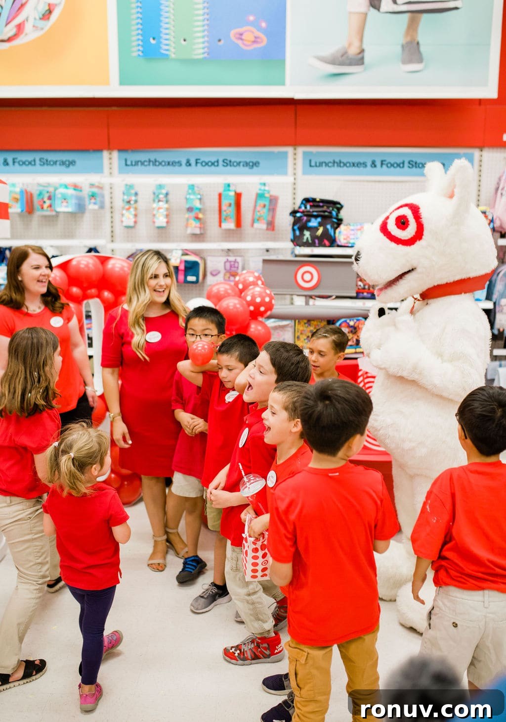 Target-Themed Birthday Party Ideas and Decor 20 kids standing in a line