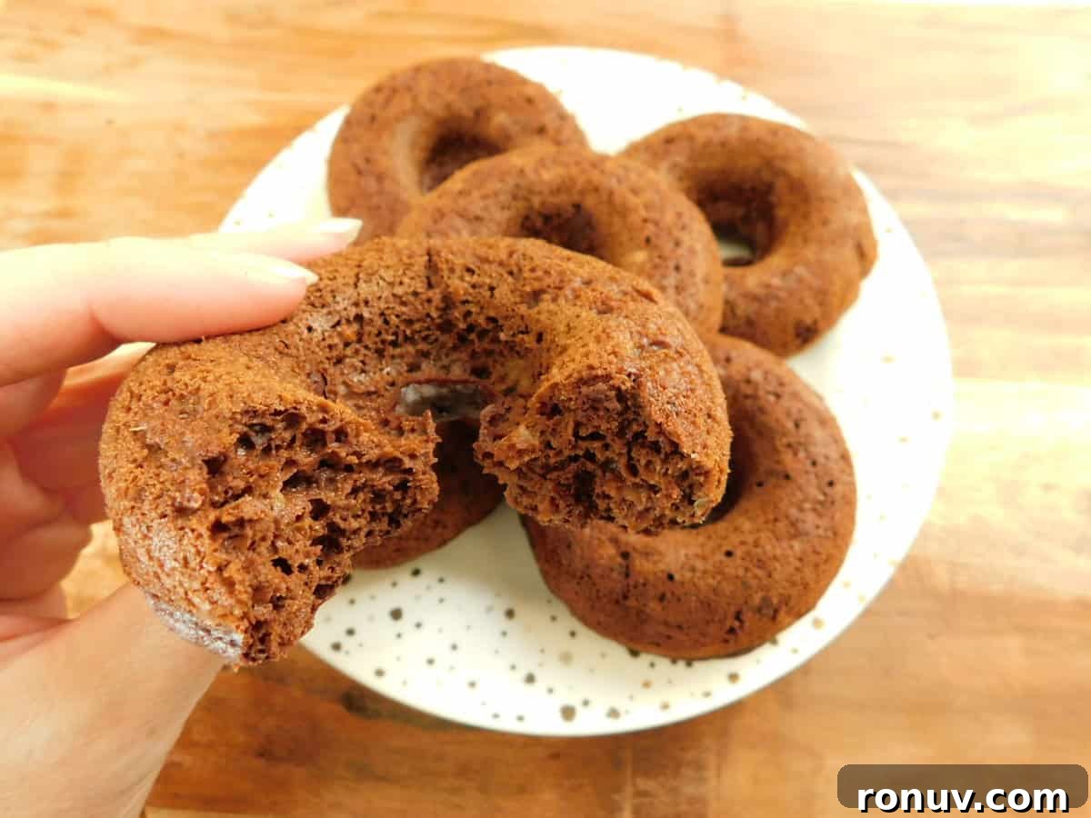 Baked Banana Donuts Recipe: Soft, Moist Breakfast Donuts 5 A plated baked banana donut ready to eat