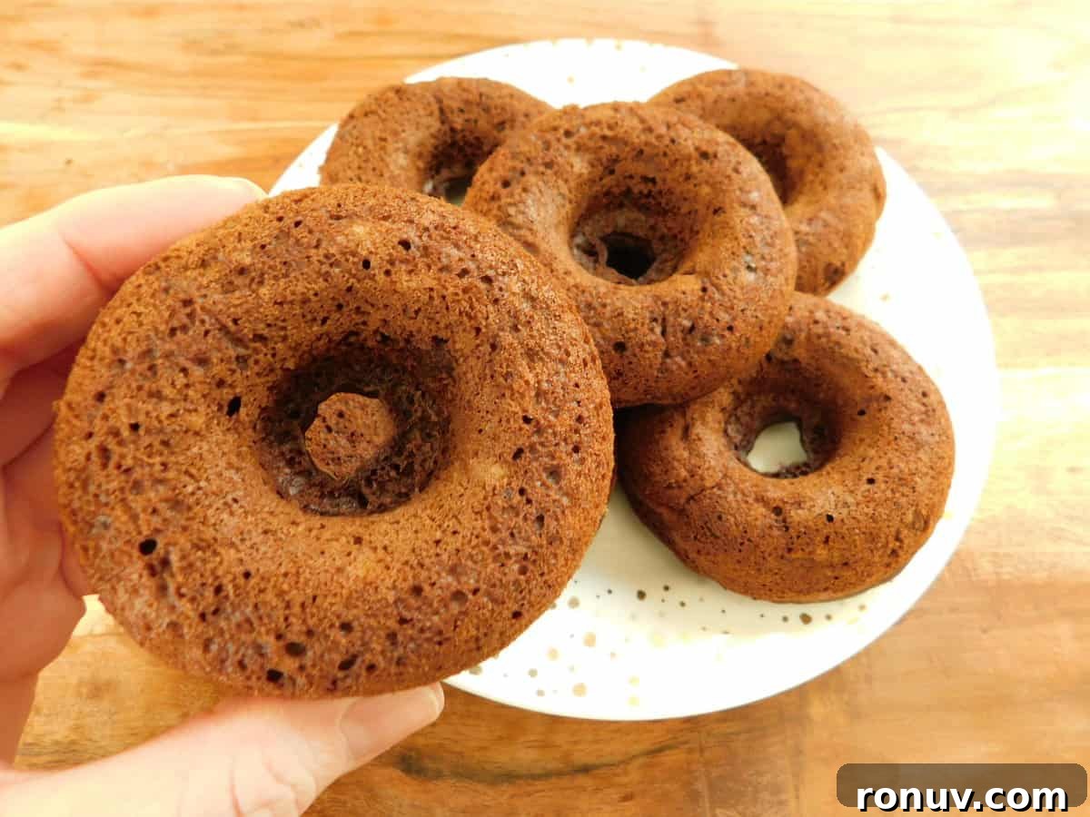 Baked Banana Donuts Recipe: Soft, Moist Breakfast Donuts 6 Final shot of baked banana donuts on a plate