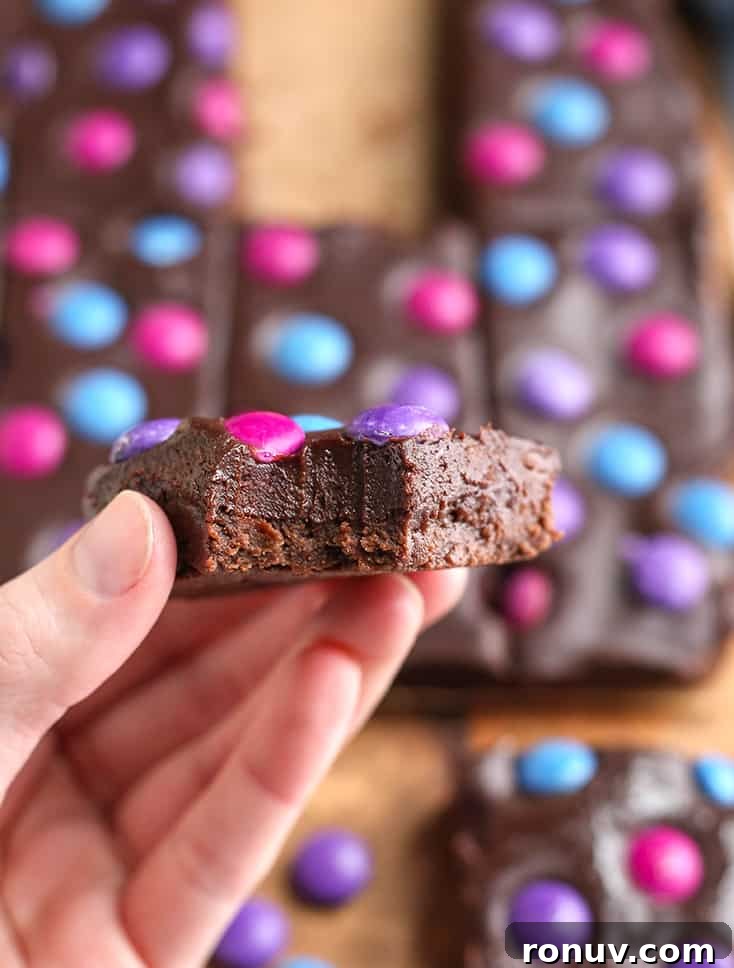 hand holding a vegan brownie with a bite taken out of it 