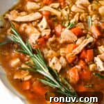 Instant Pot Leftover Turkey Soup Recipe with Vegetables 9 close up photo of turkey soup in a bowl