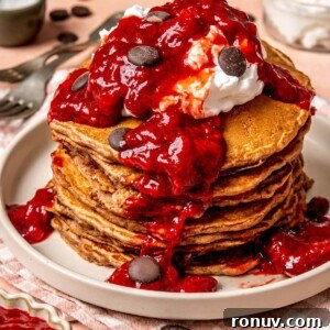 Chocolate Protein Pancakes with Strawberry Sauce - Olivia Adriance