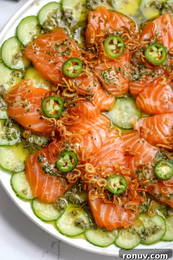 Salmon crudo with lemon caper sauce
