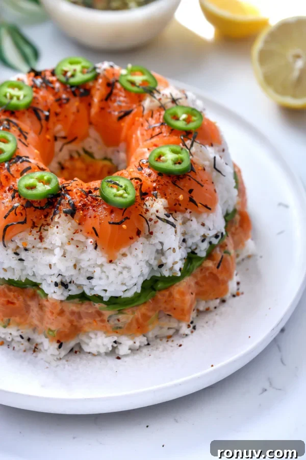 Spicy salmon sushi bundt cake
