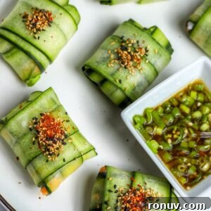 Cucumber and Salmon Appetizer Bites 8 spicy salmon cucumber envelopes