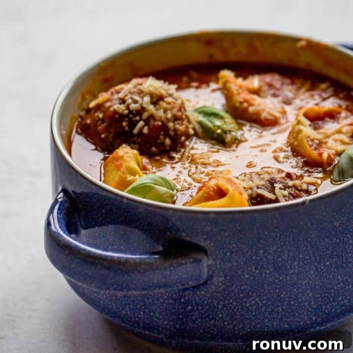 Tortellini Soup with Meatballs and Spinach