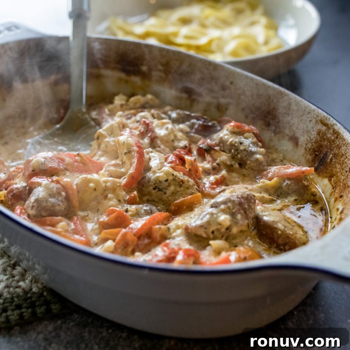 Traeger Feta Pasta with Sausage and Bell Peppers