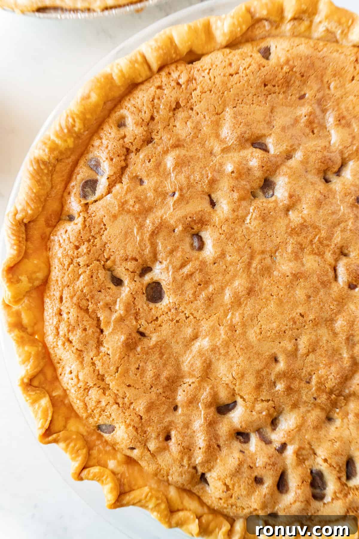 Classic Toll House Chocolate Chip Pie Recipe 2 close up of cookie pie top