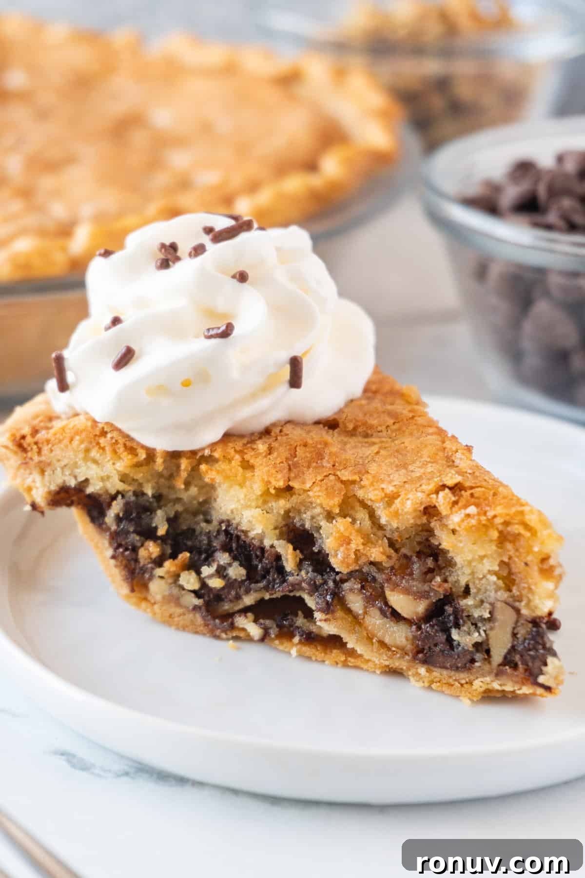 Classic Toll House Chocolate Chip Pie Recipe 3 toll house pie slice close up