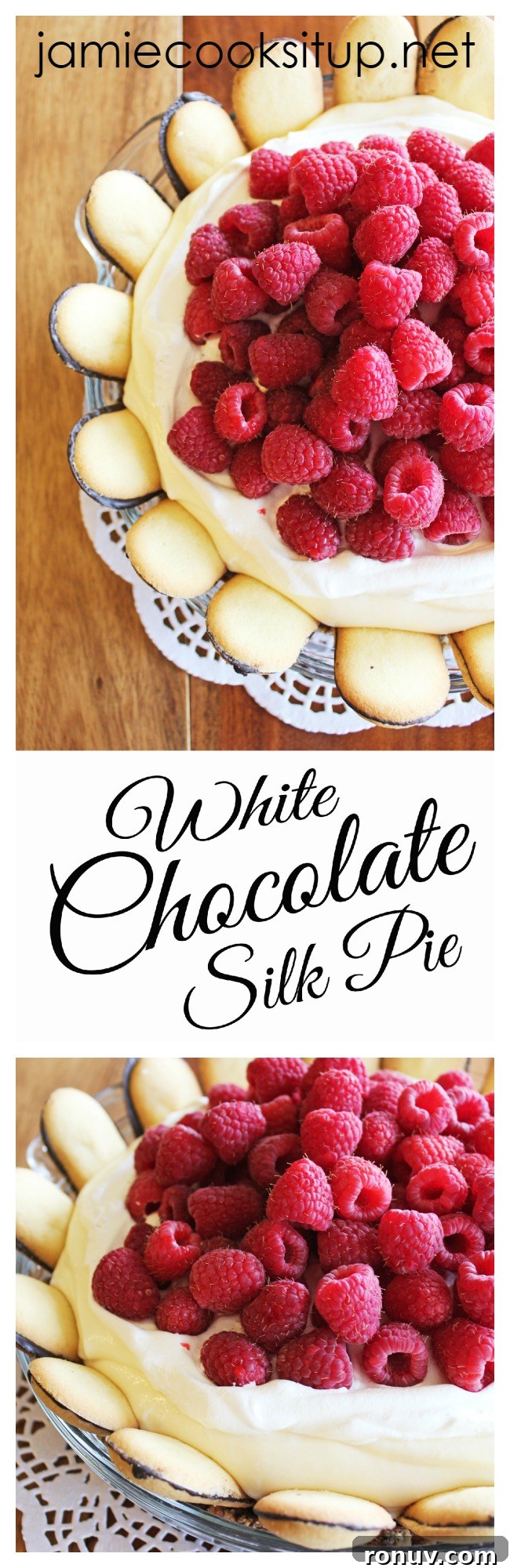 Silky White Chocolate Raspberry Pie with Milano Cookie Crust 2 White Chocolate Silk Pie from Jamie Cooks It Up!