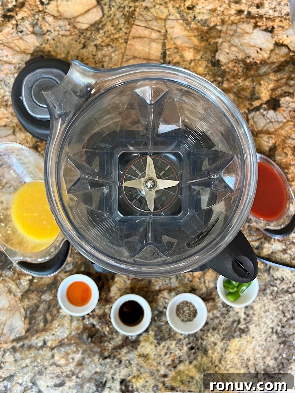 Sangrita: The Secret Behind a Tequila Completo 5 Top down view of blender with ingredient ready to add in.