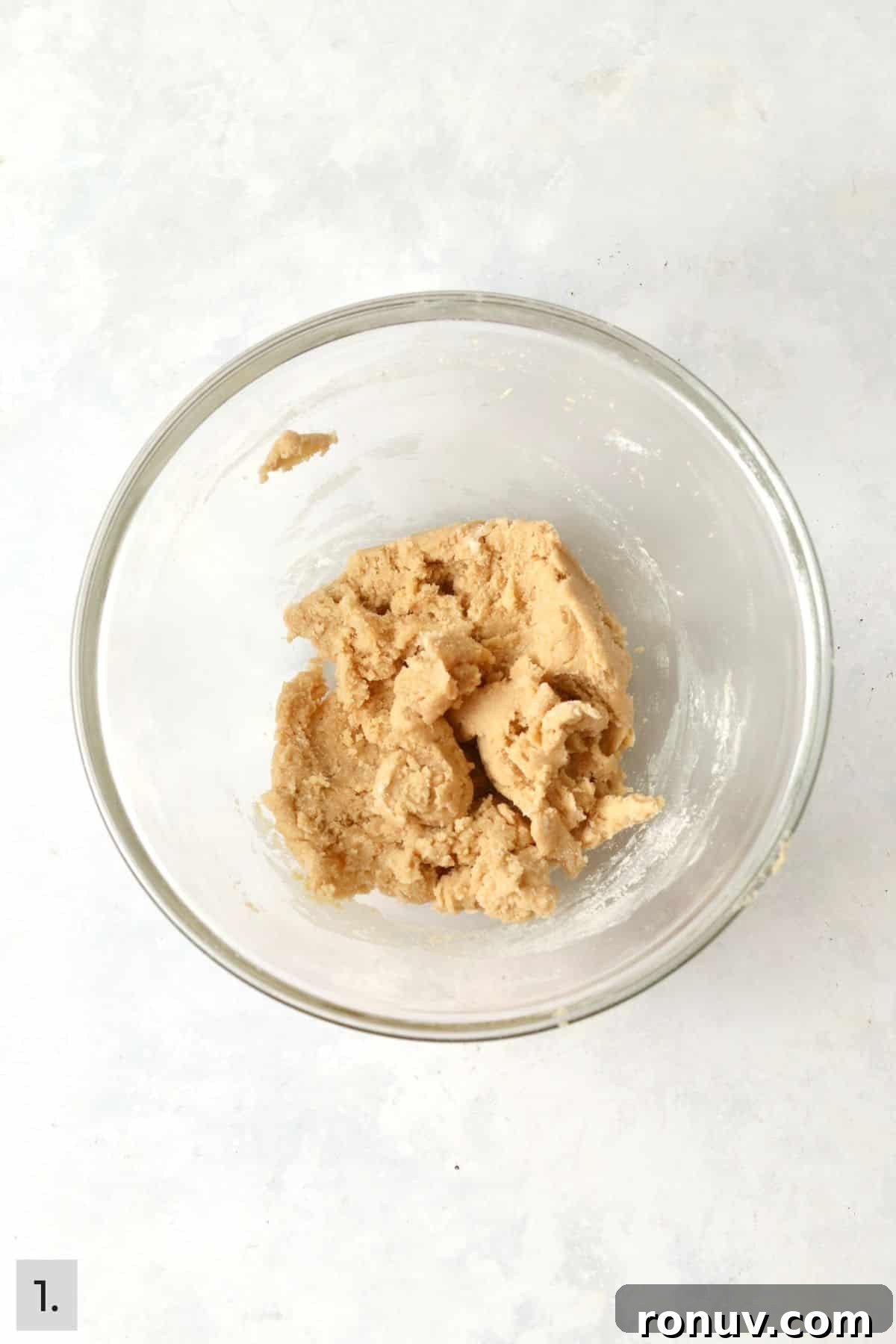 Single serve cookie dough in a mixing bowl.