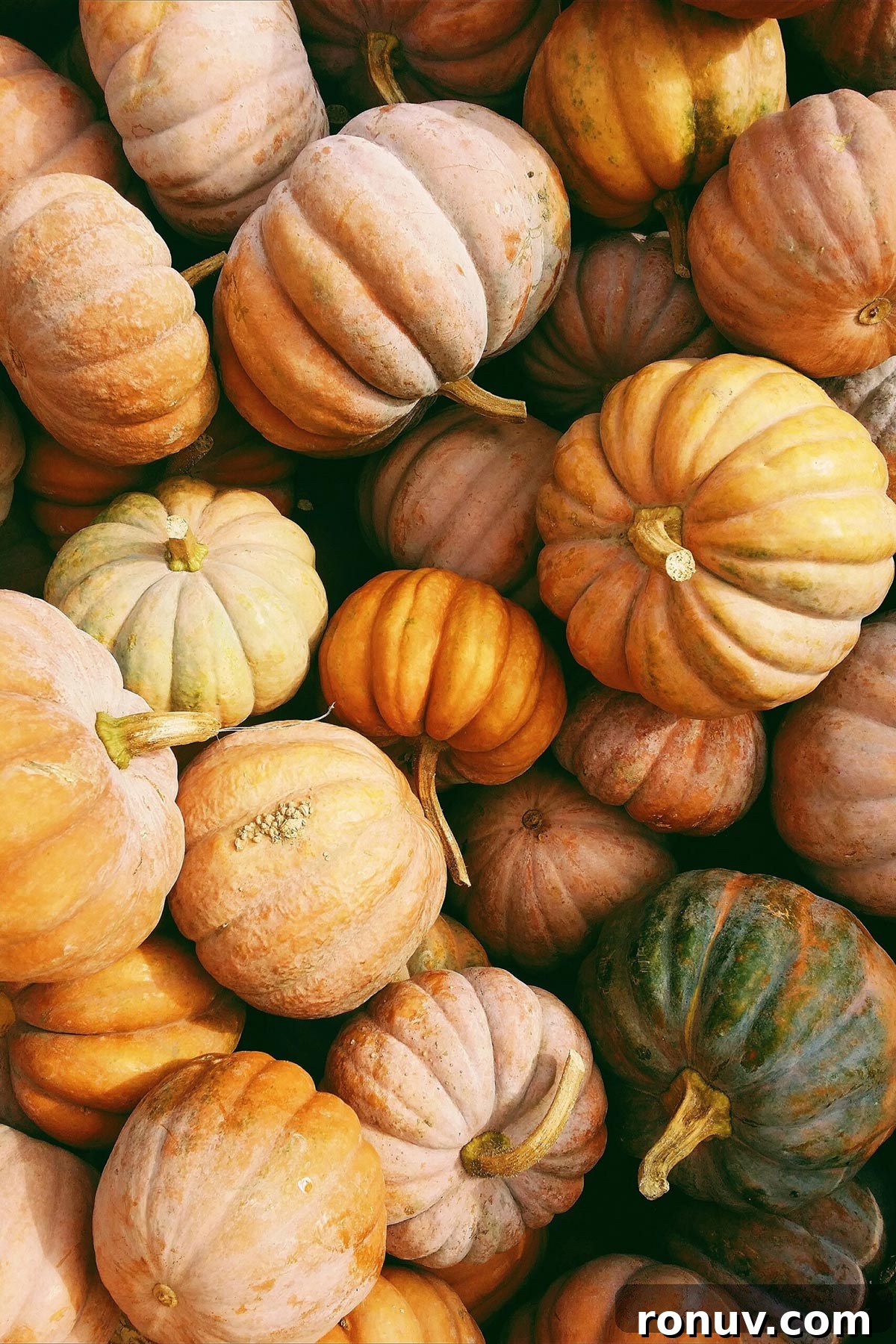 What Pumpkins Are Best for Cooking? Pile of a variety of pumpkins.