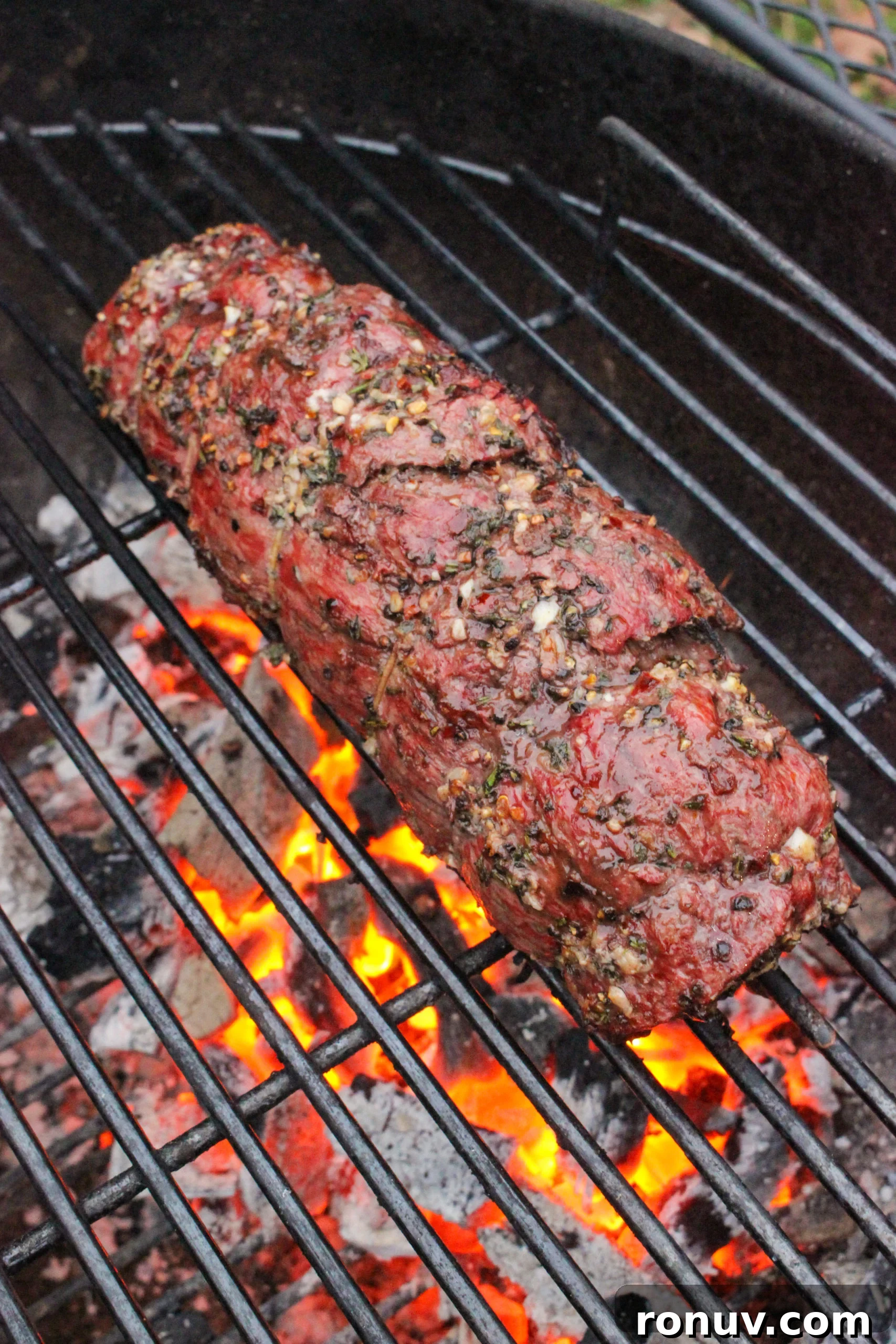 Herb-Crusted Bison Tenderloin Recipe 5 Searing the herb crusted tenderloin