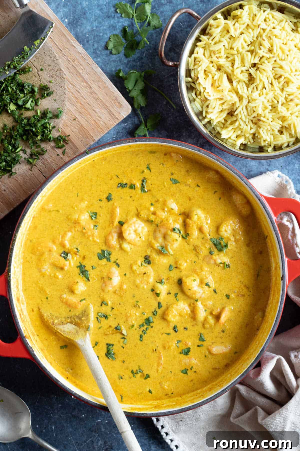Creamy Prawn Korma Recipe 6 Prawn curry with pilau rice.