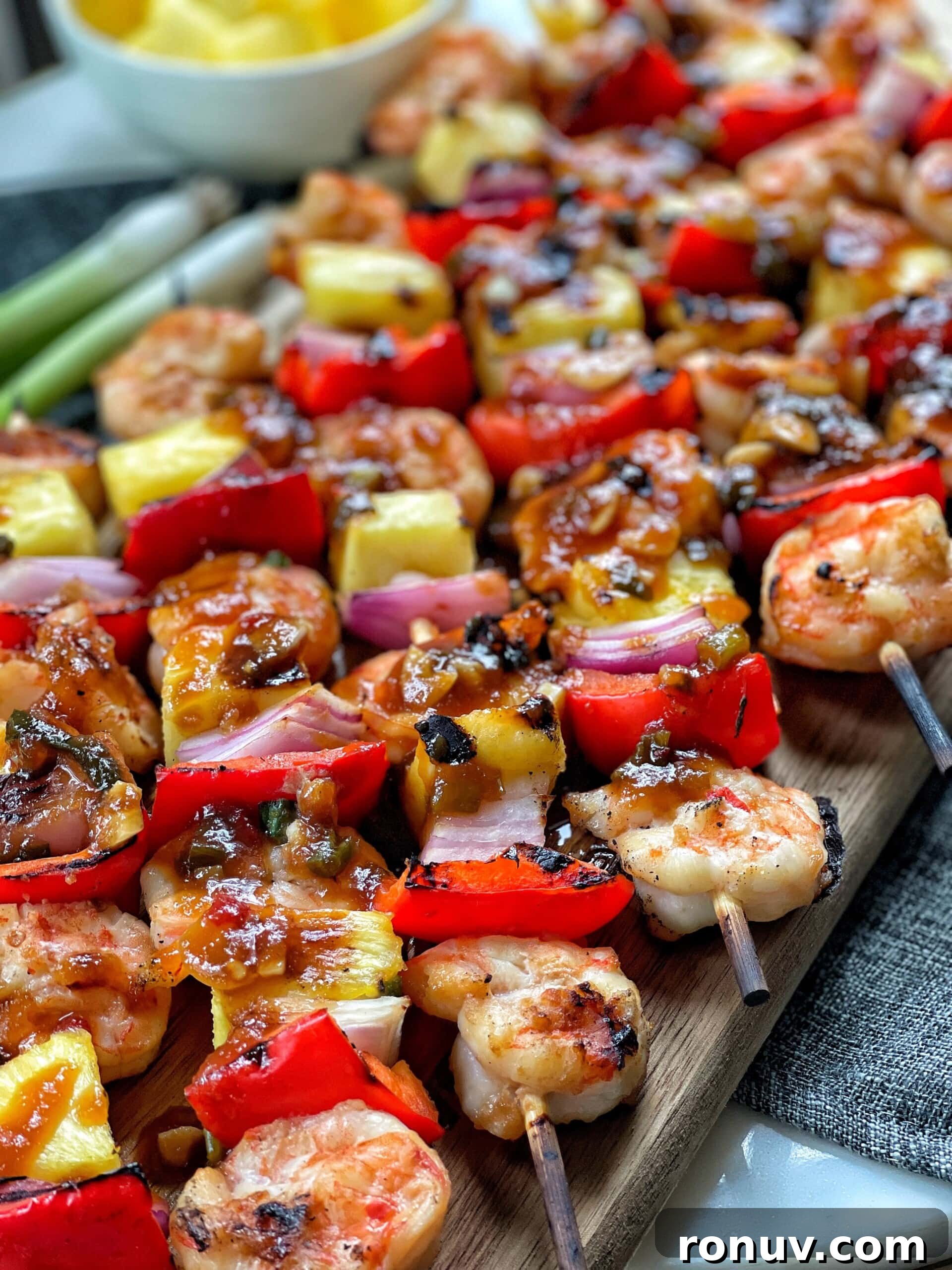 Grilled Shrimp Skewers with Sweet-and-Sour Glaze 2 sweet and sour grilled shrimp skewers