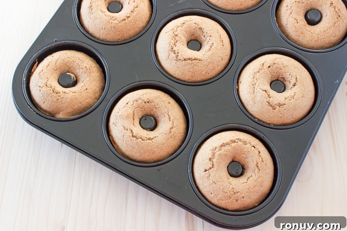 Delicious and healthy, chocolate covered cinnamon vanilla donuts. Dessert made from all healthy ingredients, baked in the oven without added fat. PIN for later!