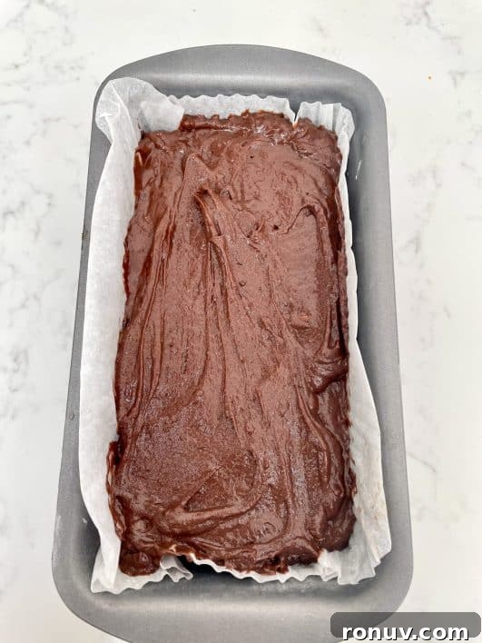 Moist Chocolate Loaf Cake Recipe 7 Chocolate loaf cake batter in loaf tin