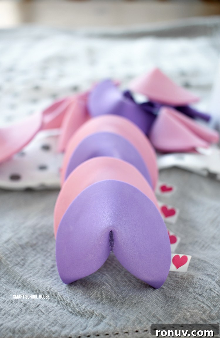 DIY Valentine's Fortune Cookies with Personalized Love Notes 2 How to Make Valentine Fortune Cookies - DIY pink and purple fortune cookies for Valentine's Day! An easy candy free and non-food Valentine idea.