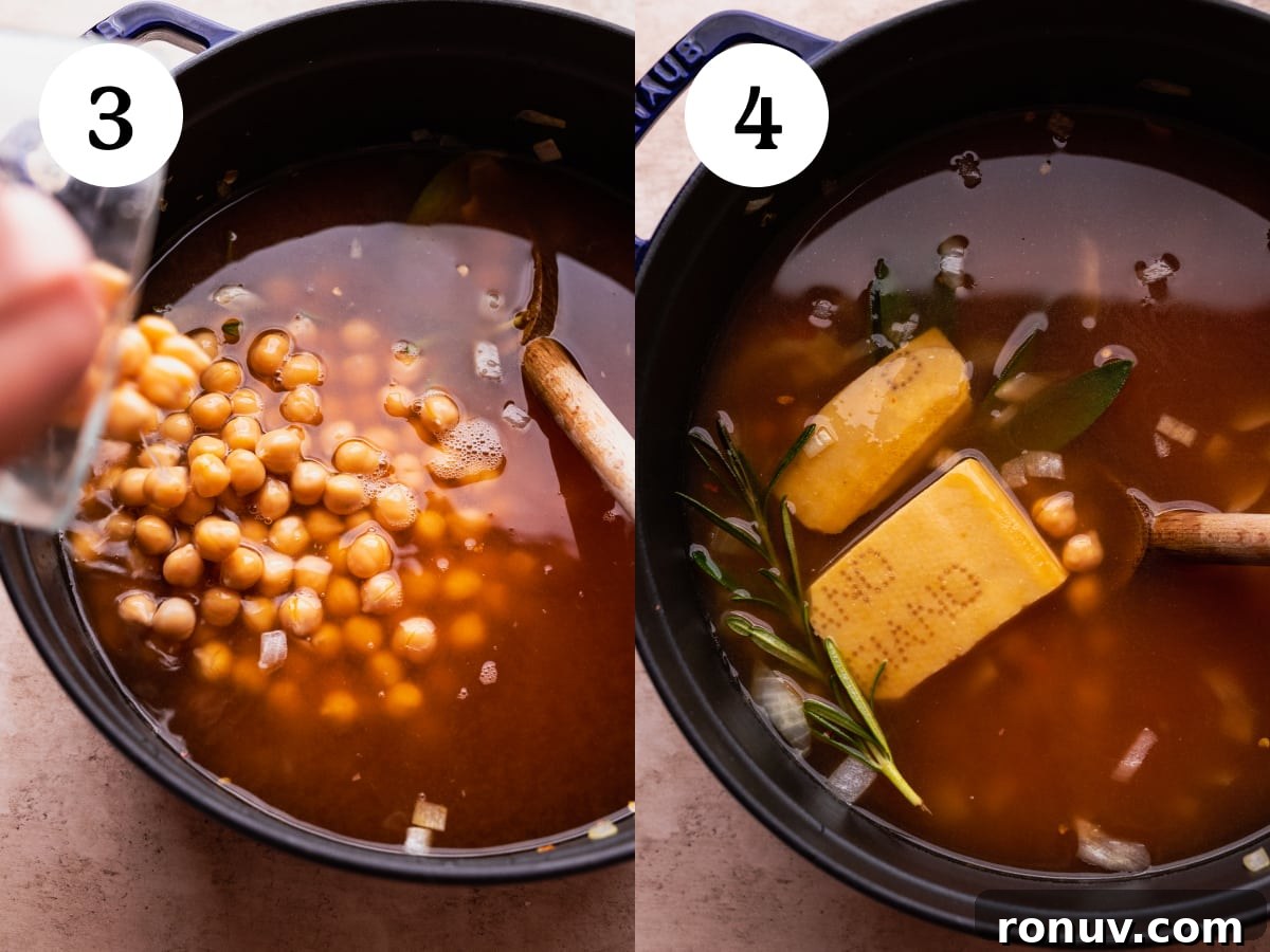 Pasta e Ceci Recipe: Classic Italian Pasta with Chickpeas 5 Photos in a collage showing how to make pasta e ceci.