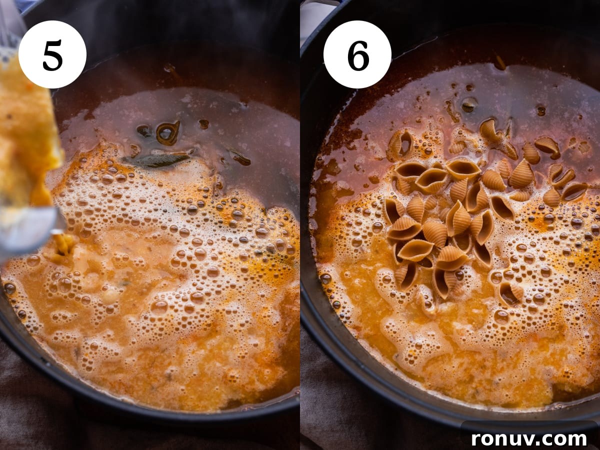 Pasta e Ceci Recipe: Classic Italian Pasta with Chickpeas 6 Photos in a collage showing how to make pasta e ceci.