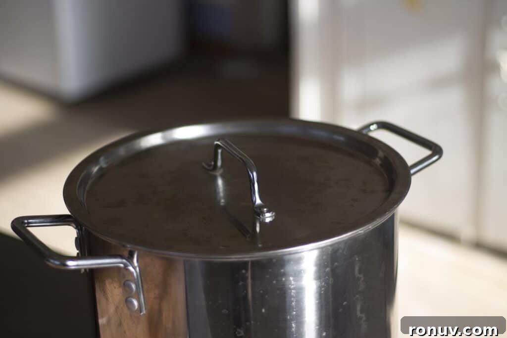 Water Bath Canning with Confidence 5 A large pot and lid with a blurred background