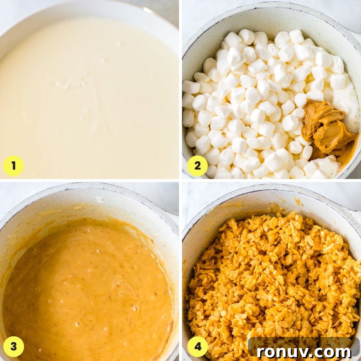 No-Bake Peanut Butter Snowballs Recipe 5 Collage of four pictures explaining how to make peanut butter balls.