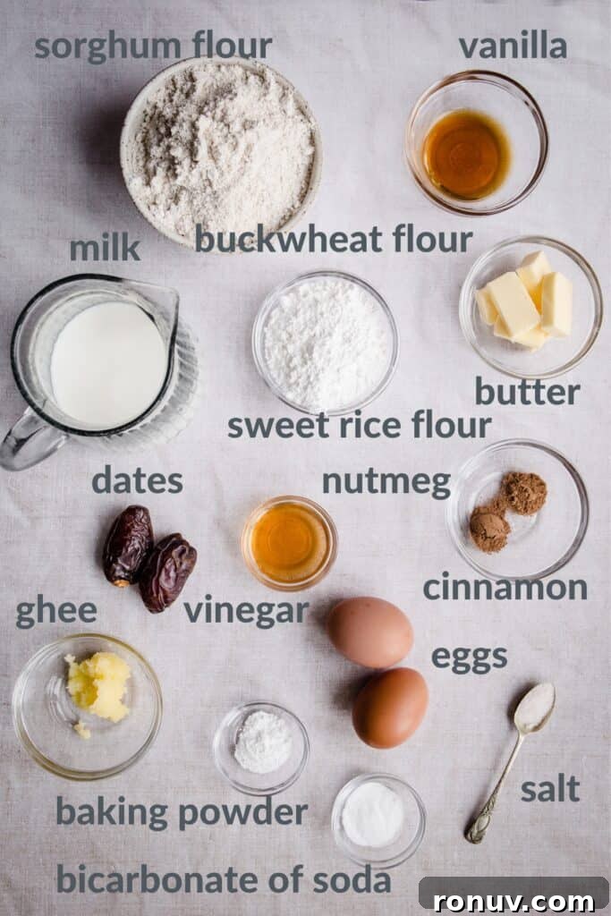 Fluffy Gluten-Free American Pancake Recipe 4 labelled ingredients for pancakes