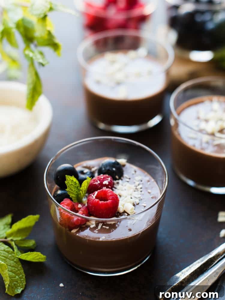 No-Bake Chocolate Hazelnut Mousse Recipe 2 Cheat’s Chocolate Hazelnut Mousse served with raspberries, blueberries, white chocolate and coconut.