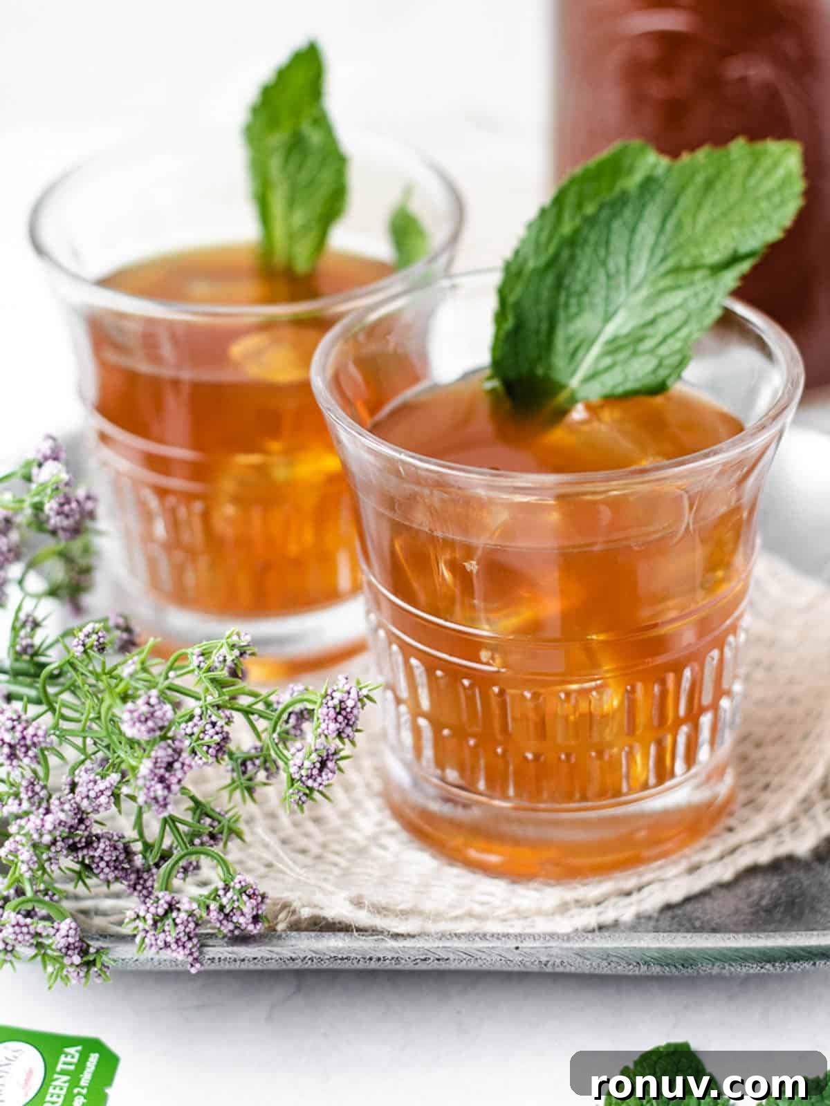 How to Brew Mint Tea with Tea Bags 2 Fresh mint tea on ice for a refreshing summer drink.