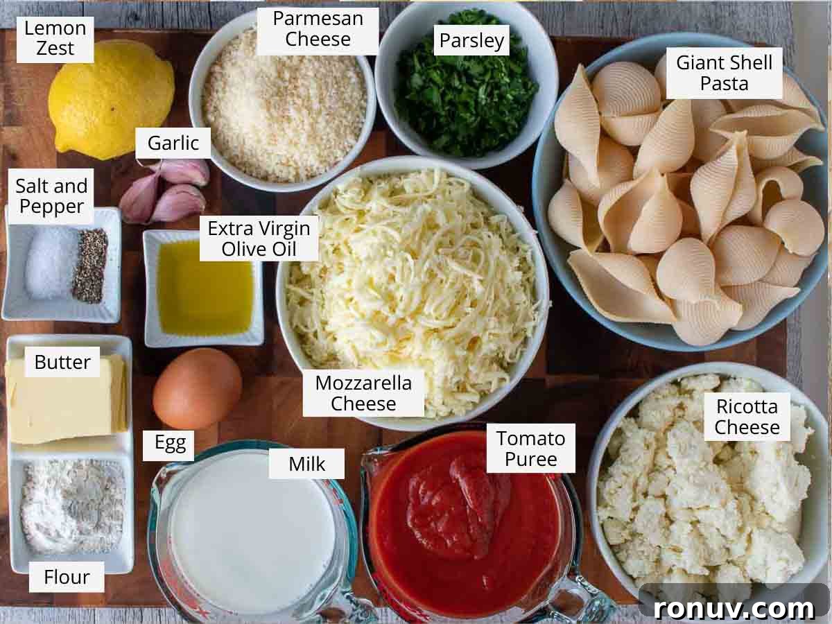 Ricotta-Stuffed Pasta Shells Recipe 3 Ingredients for this recipe as in the recipe card viewed from above.