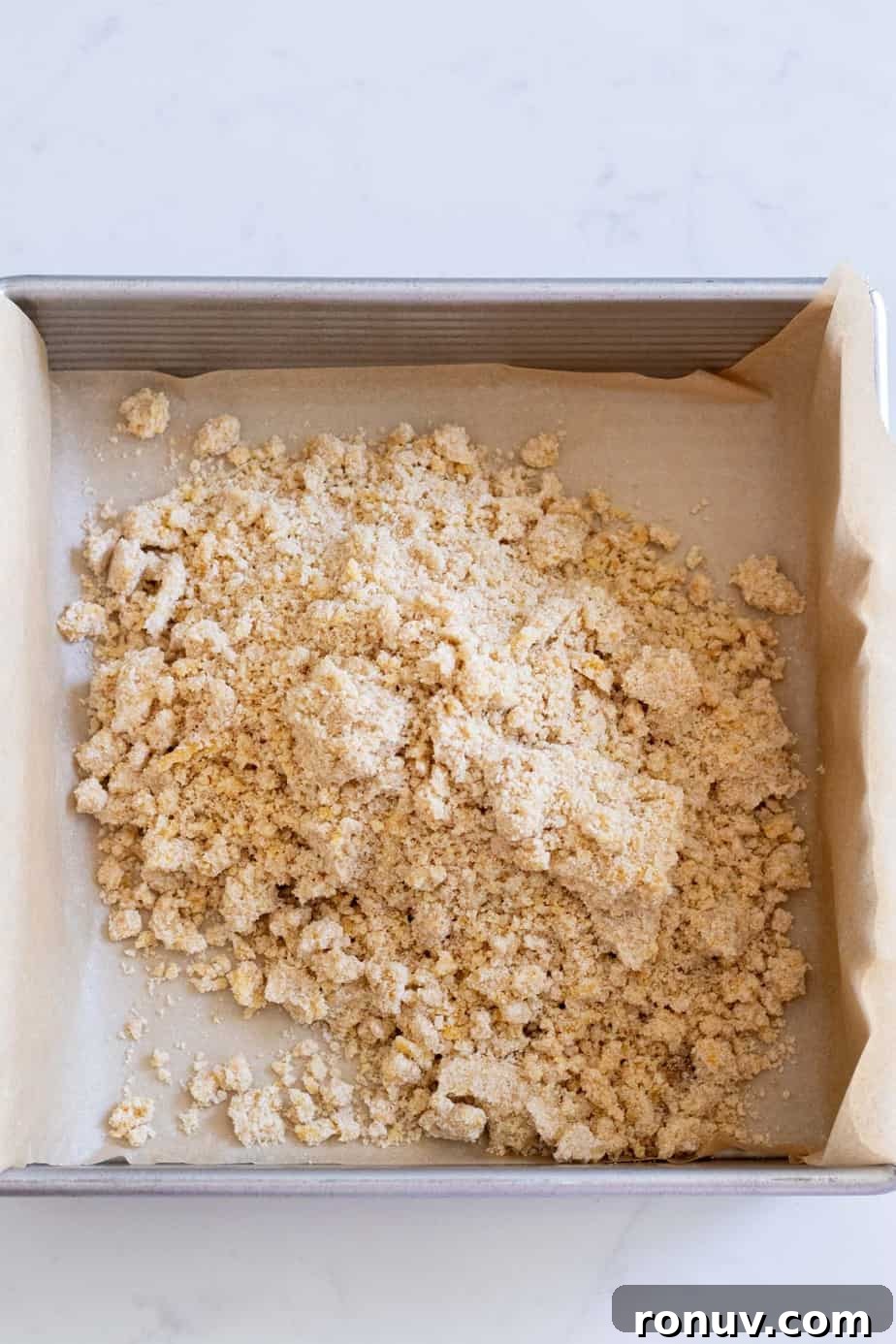 Homemade Salted Peanut Bars Recipe 3 brown sugar crumbly crust in baking pan