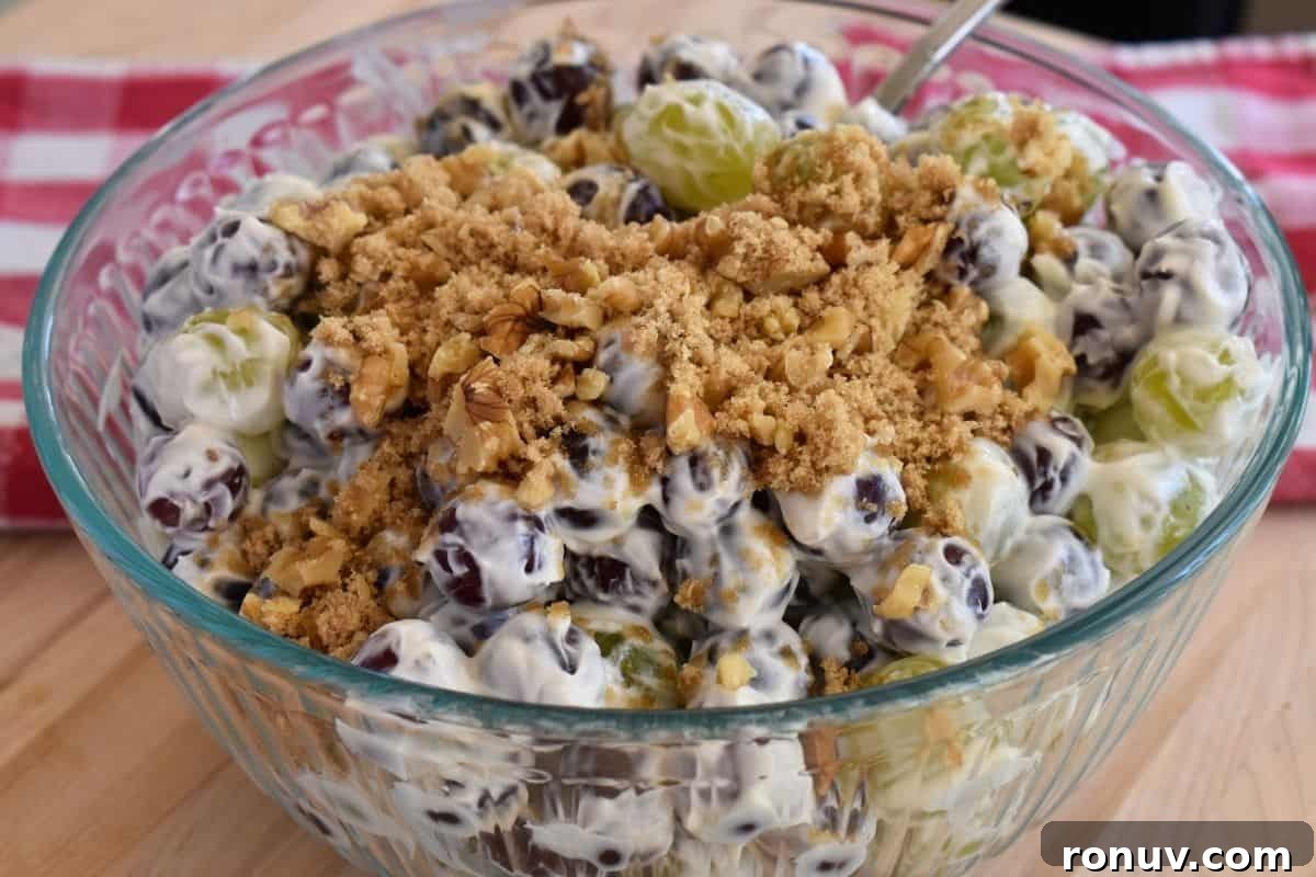 Make-Ahead Baby Shower Recipes and Party Food Ideas 22 Grape Salad with Cream Cheese in a bowl.