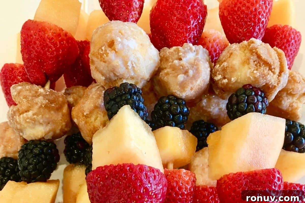 Make-Ahead Baby Shower Recipes and Party Food Ideas 23 Donut and Fruit Kabobs.
