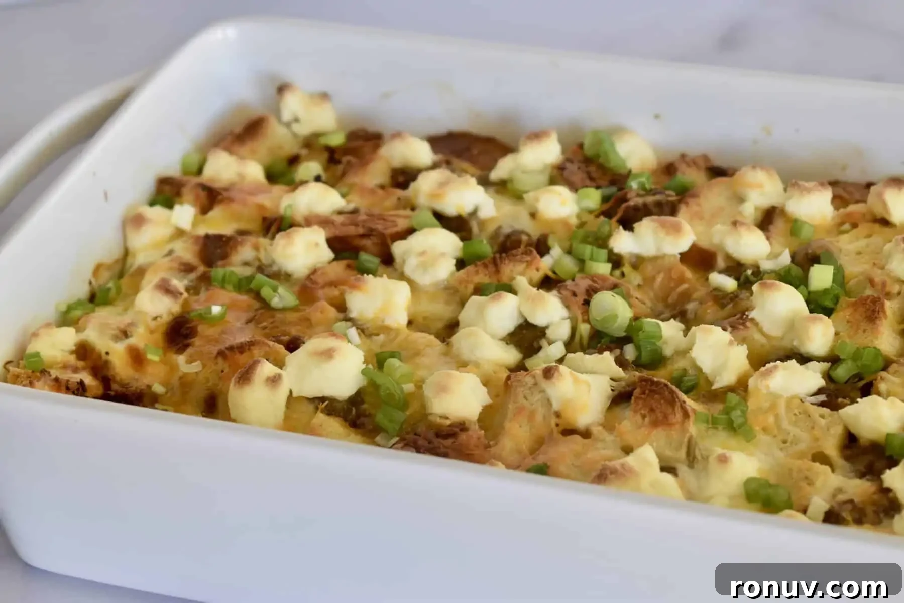 Make-Ahead Baby Shower Recipes and Party Food Ideas 6 Everything Bagel Sausage Casserole.