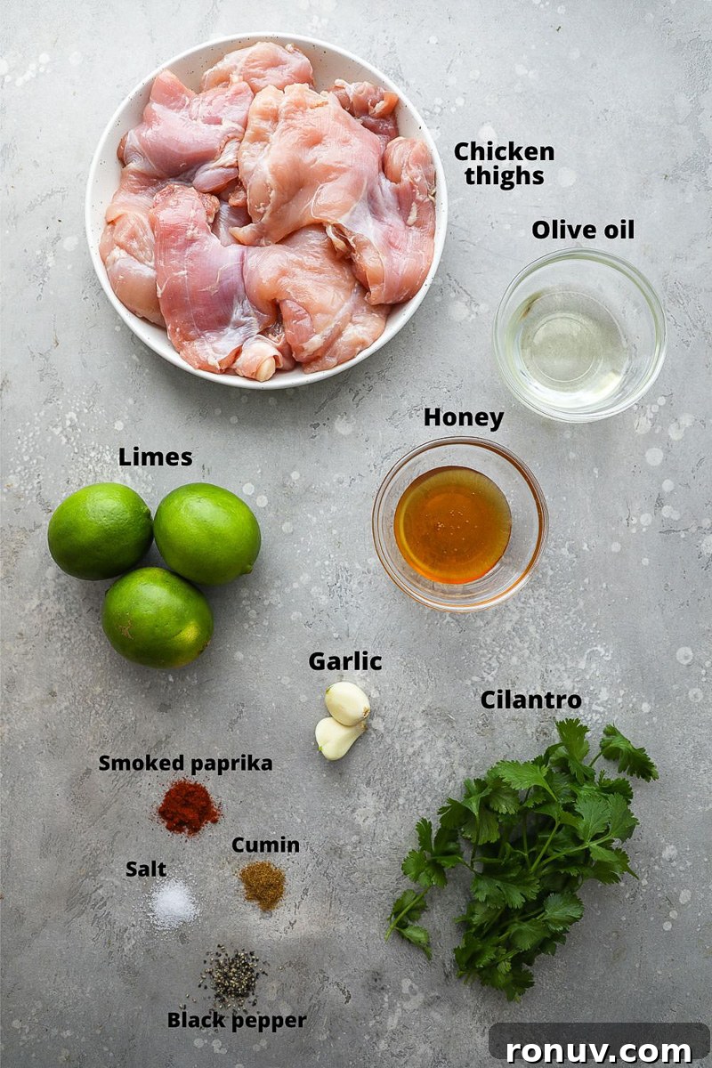 Ingredients used to make honey lime grilled chicken thighs