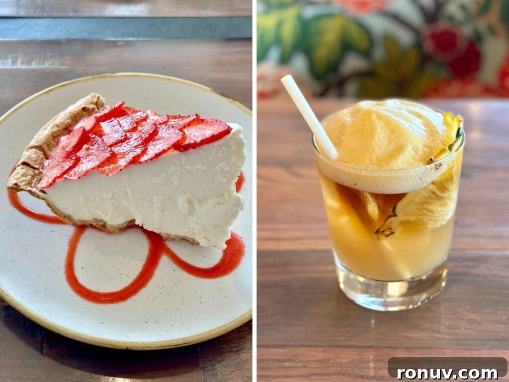 Strawberry cream pie and Monkeypodʻs famous mai tai at Monkeypod Waikīkī, Honolulu