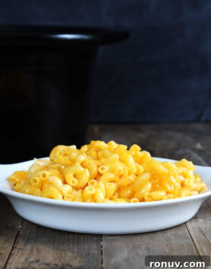 A simple custard-style gluten free macaroni and cheese that's made ridiculously easy in the slow cooker. It's even easier than the boxed kind, since you don't even have to boil the pasta! 