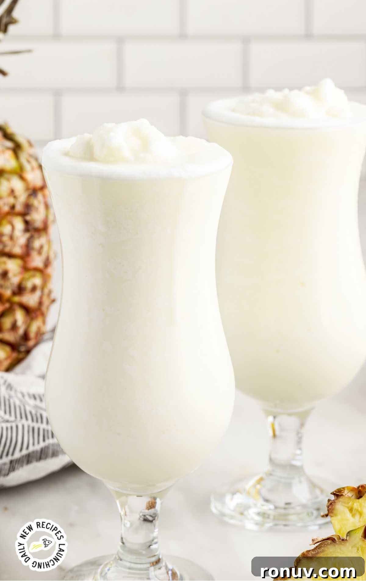 Classic Piña Colada Cocktail Recipe 6 close up shot of Pina Colada in a glass